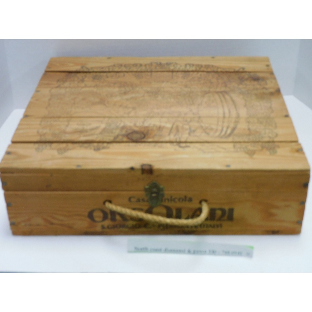 Vintage Orsolani Italian Wooden Wine Crate 4 Bottle Storage Box Rope Handle